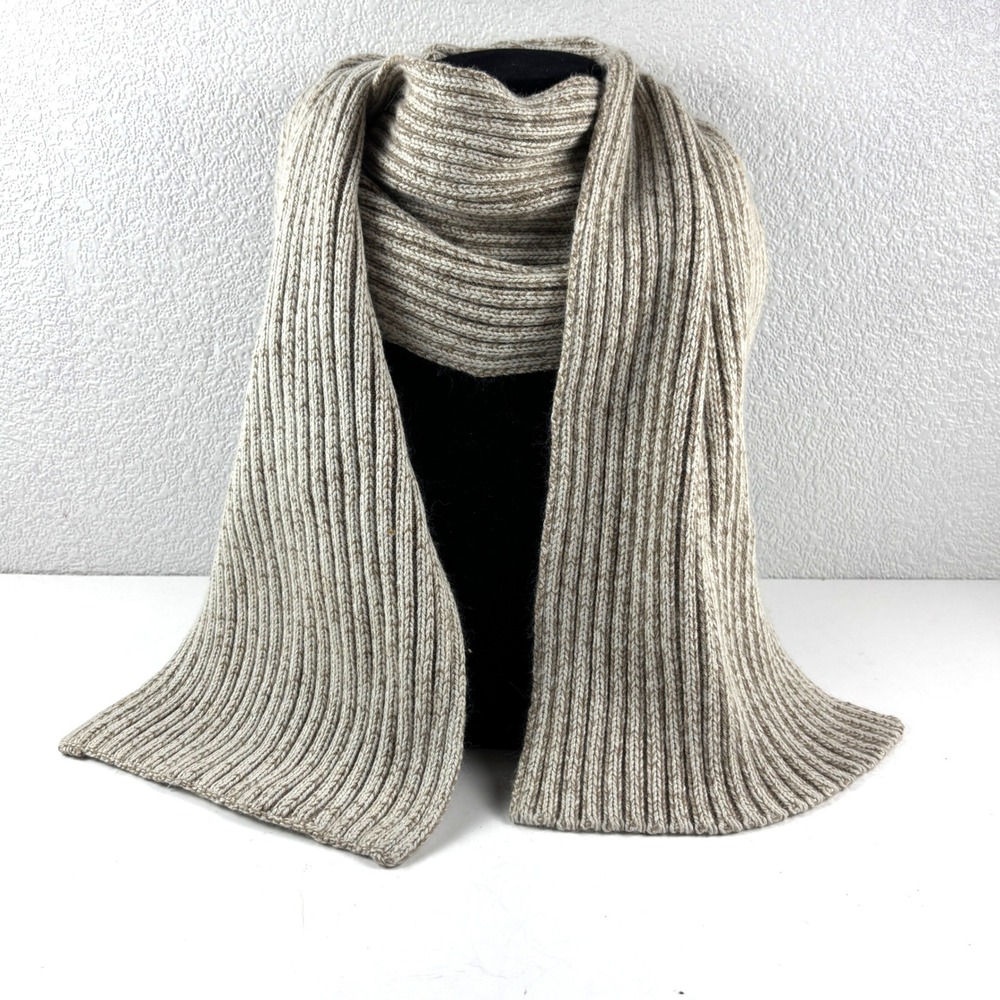 Christopher & Banks Scarf Womens OS Tan Silk‎ Angora Ribbed Knit Winter